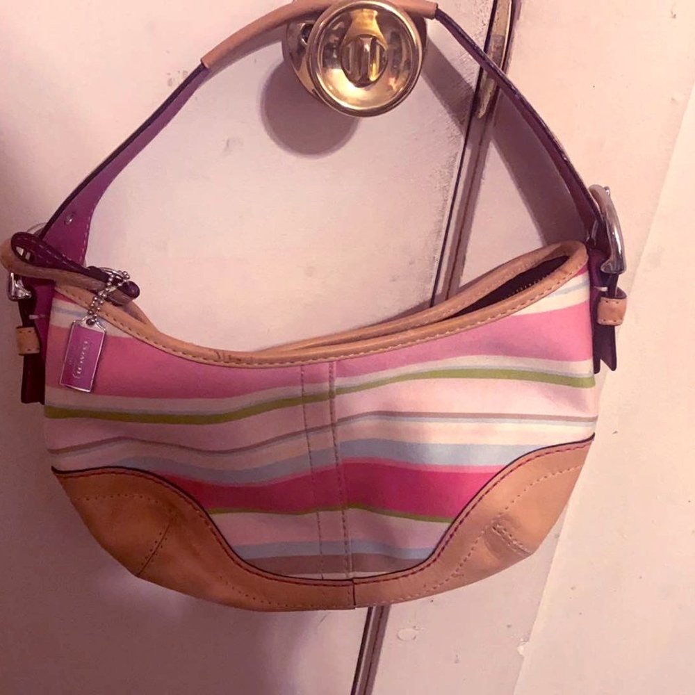 Coach soho twill striped hobo bag in pastels
